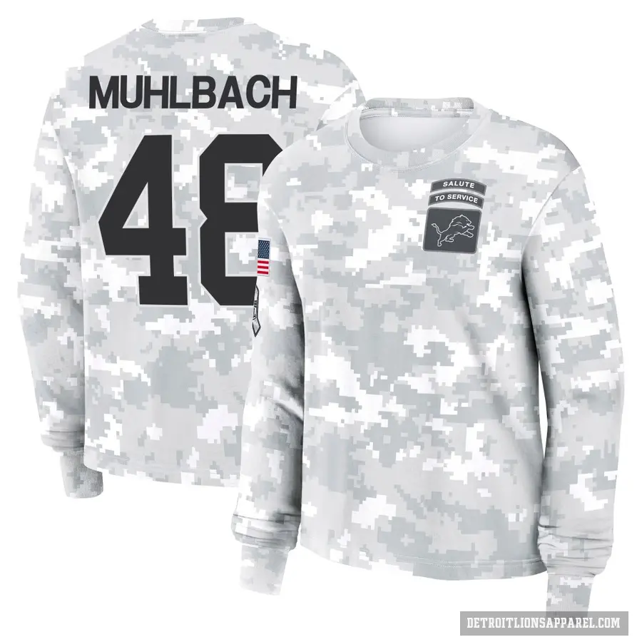 Women's ＃48 Don Muhlbach Detroit Lions Camo Arctic 2024 Salute to Service Long Sleeve T-Shirt