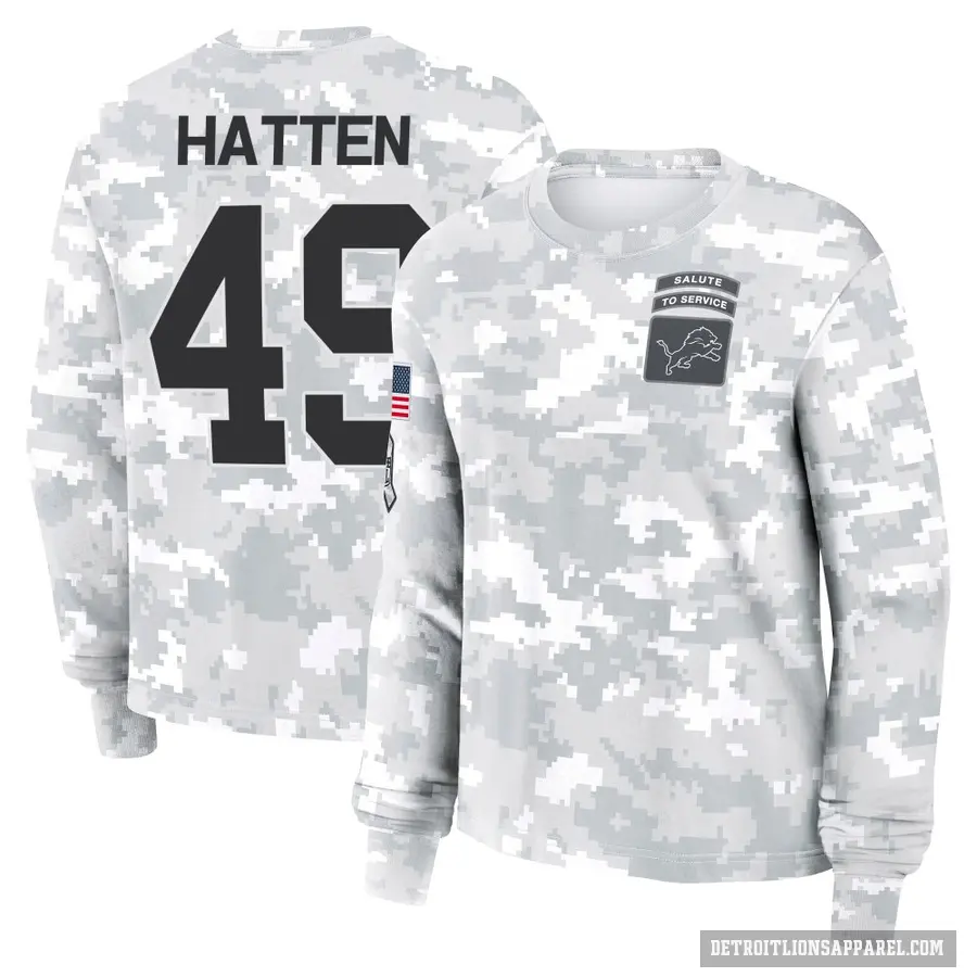 Women's ＃49 Hogan Hatten Detroit Lions Camo Arctic 2024 Salute to Service Long Sleeve T-Shirt