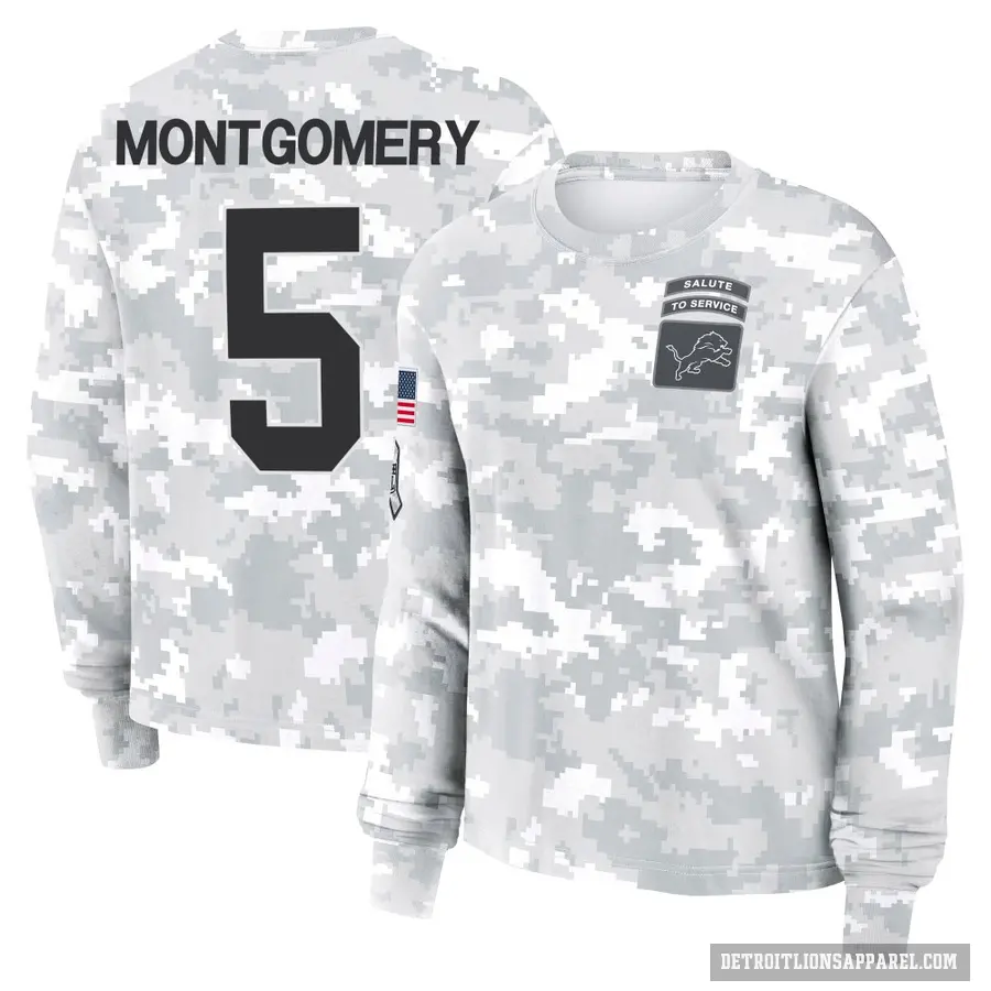 Women's ＃5 David Montgomery Detroit Lions Camo Arctic 2024 Salute to Service Long Sleeve T-Shirt
