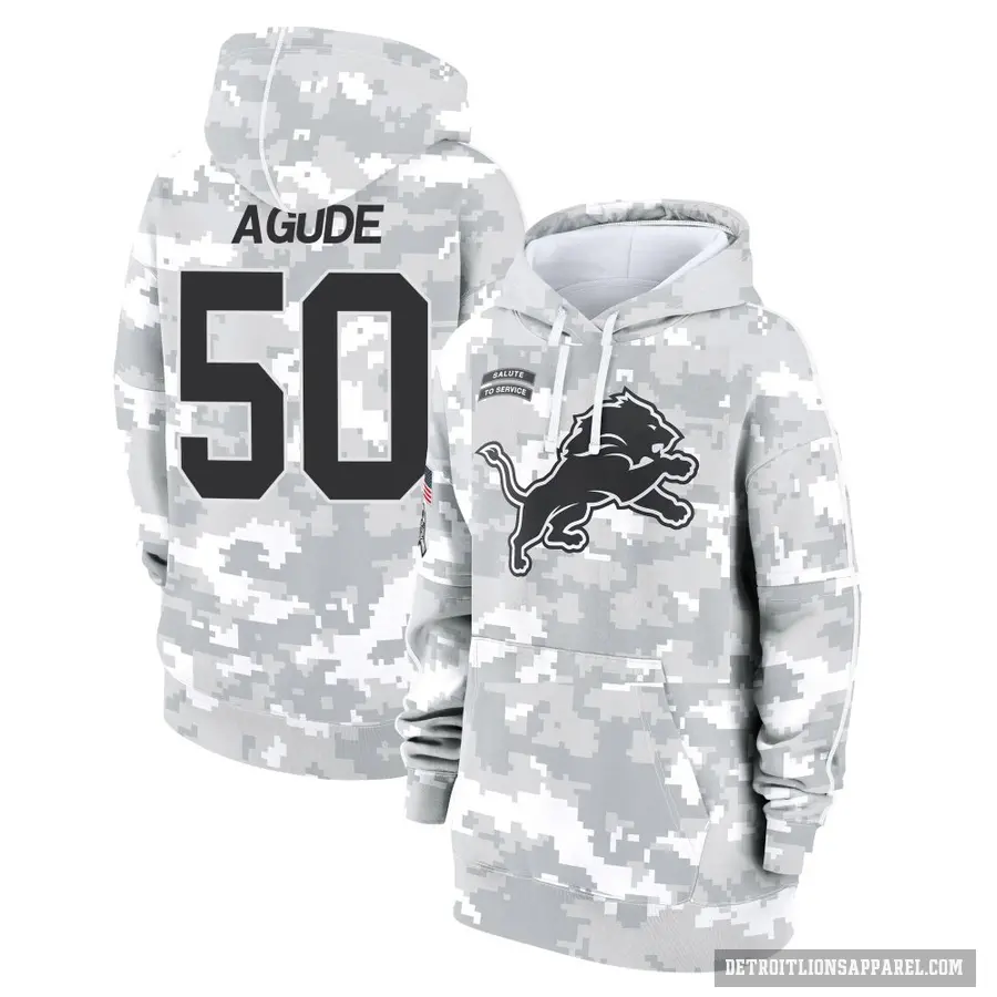 Women's ＃50 Mitchell Agude Detroit Lions Arctic Camo 2024 Salute to Service Club Fleece Pullover Hoodie