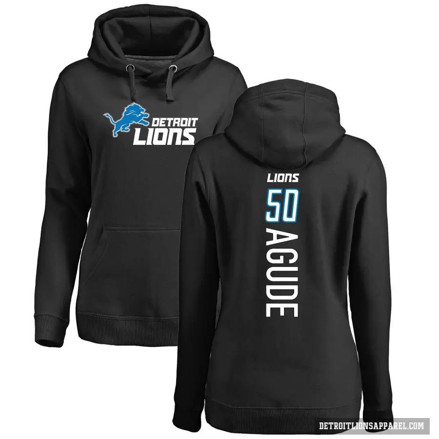 Women's ＃50 Mitchell Agude Detroit Lions Black Pro Line Backer Pullover Hoodie