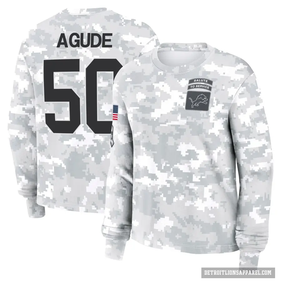 Women's ＃50 Mitchell Agude Detroit Lions Camo Arctic 2024 Salute to Service Long Sleeve T-Shirt