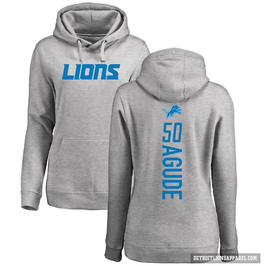 Women's ＃50 Mitchell Agude Detroit Lions Pro Line Ash Backer Pullover Hoodie