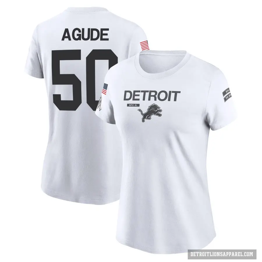 Women's ＃50 Mitchell Agude Detroit Lions White 2024 Salute to Service Performance T-Shirt