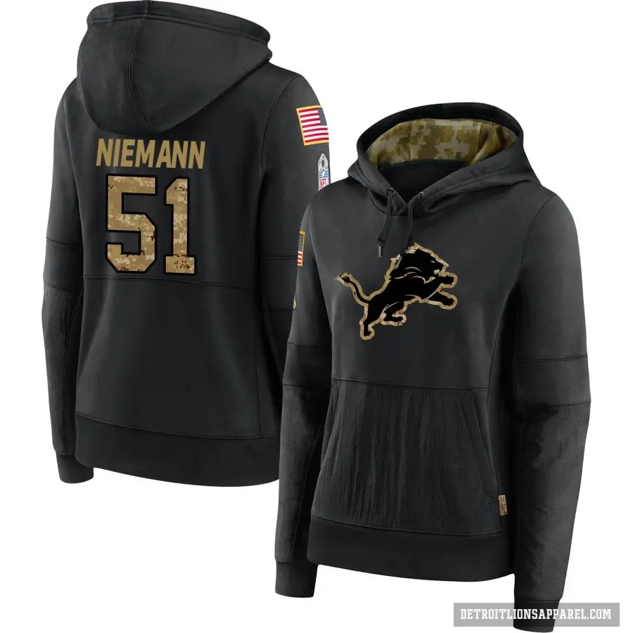 Women's ＃51 Ben Niemann Detroit Lions Black 2020 Salute to Service Sideline Performance Pullover Hoodie