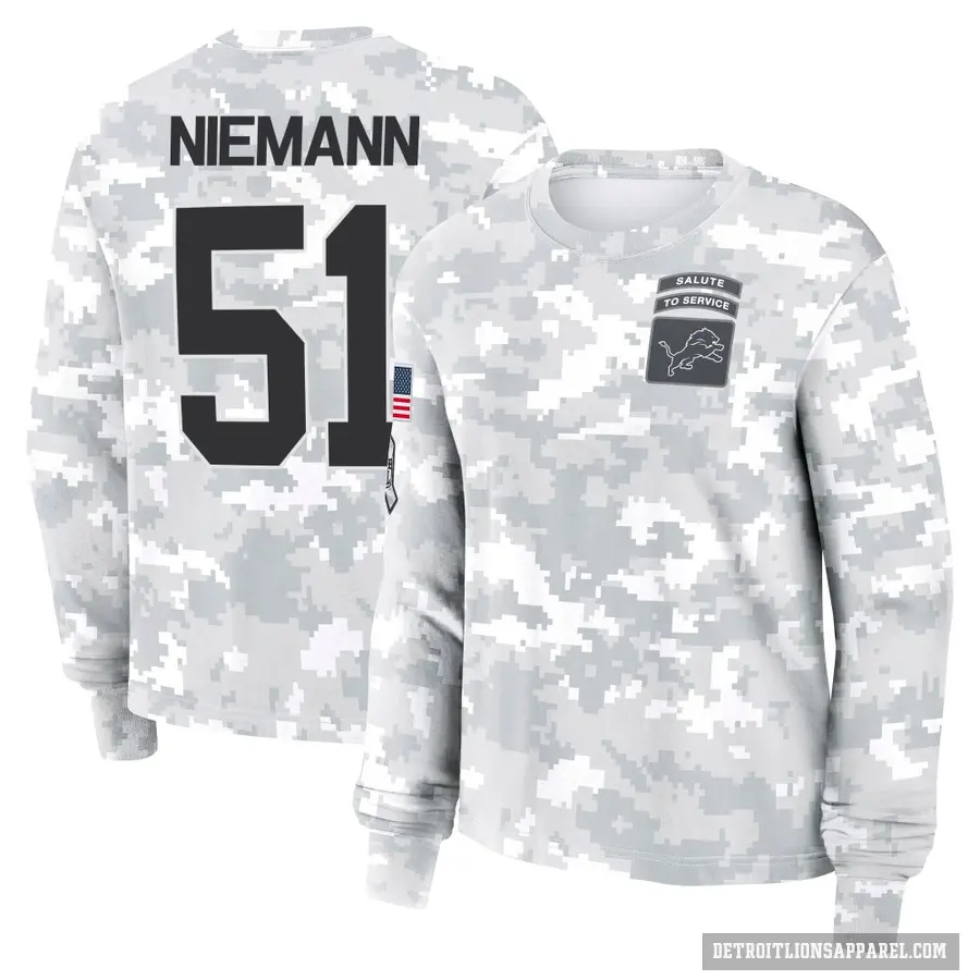 Women's ＃51 Ben Niemann Detroit Lions Camo Arctic 2024 Salute to Service Long Sleeve T-Shirt