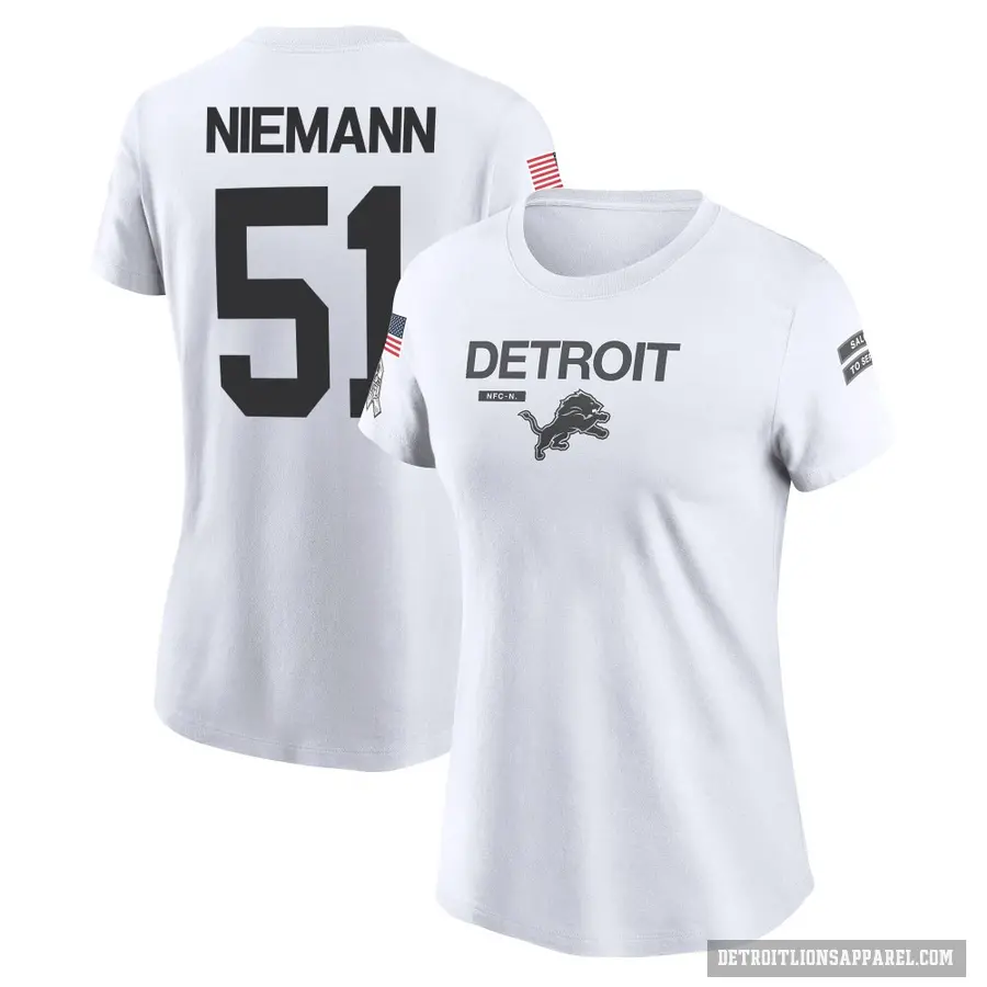 Women's ＃51 Ben Niemann Detroit Lions White 2024 Salute to Service Performance T-Shirt