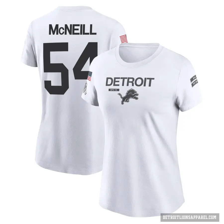 Women's ＃54 Alim McNeill Detroit Lions White 2024 Salute to Service Performance T-Shirt