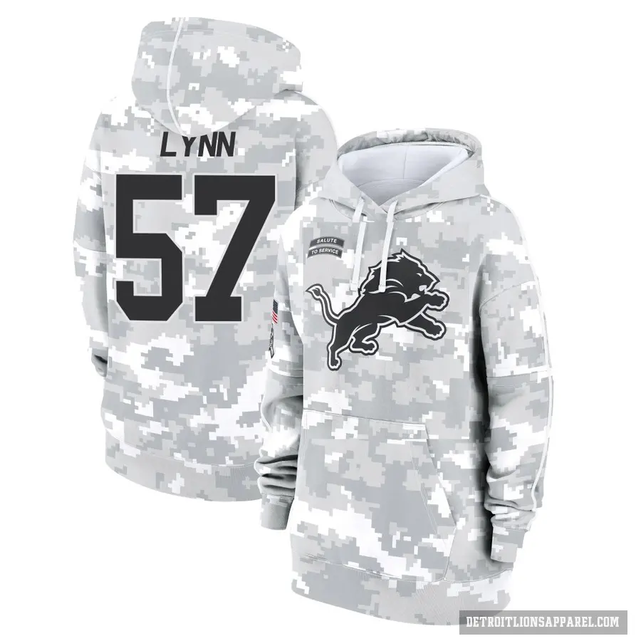 Women's ＃57 Nate Lynn Detroit Lions Arctic Camo 2024 Salute to Service Club Fleece Pullover Hoodie