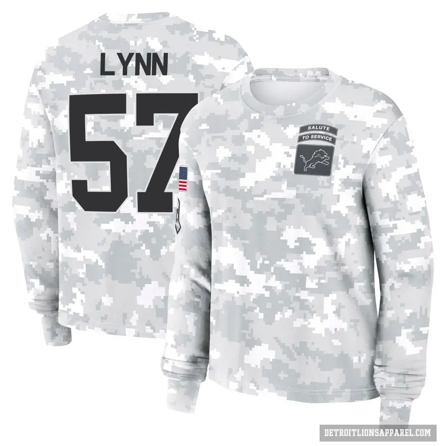 Women's ＃57 Nate Lynn Detroit Lions Camo Arctic 2024 Salute to Service Long Sleeve T-Shirt
