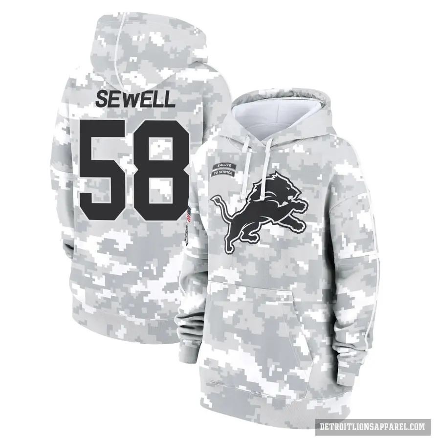 Women's ＃58 Penei Sewell Detroit Lions Arctic Camo 2024 Salute to Service Club Fleece Pullover Hoodie