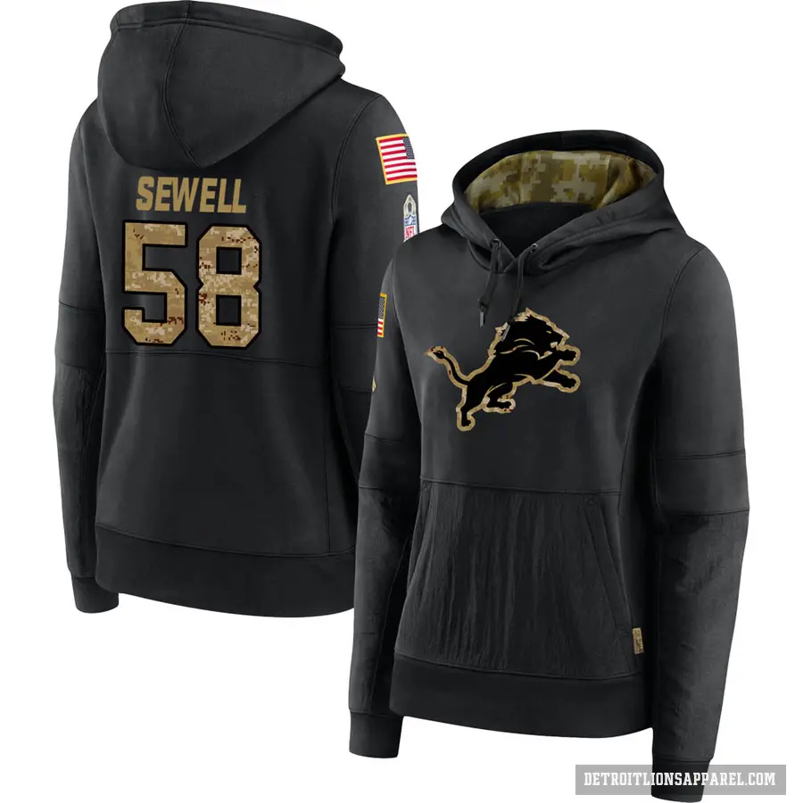 Women's ＃58 Penei Sewell Detroit Lions Black 2020 Salute to Service Sideline Performance Pullover Hoodie