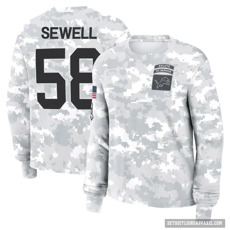 Women's ＃58 Penei Sewell Detroit Lions Camo Arctic 2024 Salute to Service Long Sleeve T-Shirt