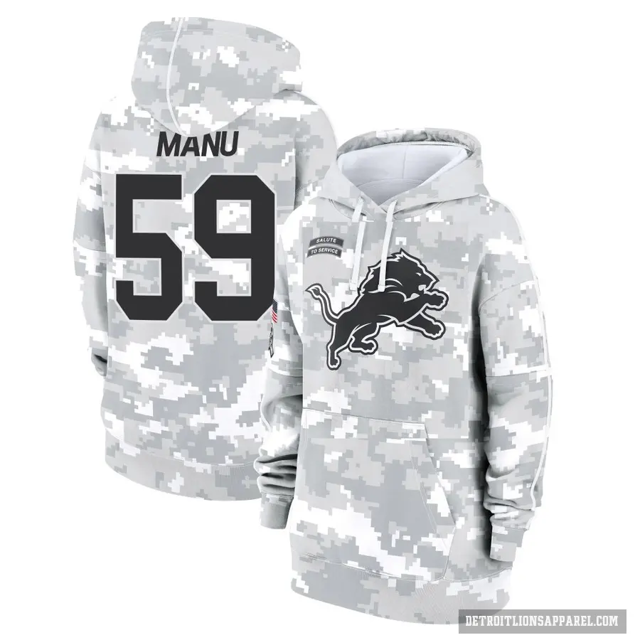 Women's ＃59 Giovanni Manu Detroit Lions Arctic Camo 2024 Salute to Service Club Fleece Pullover Hoodie
