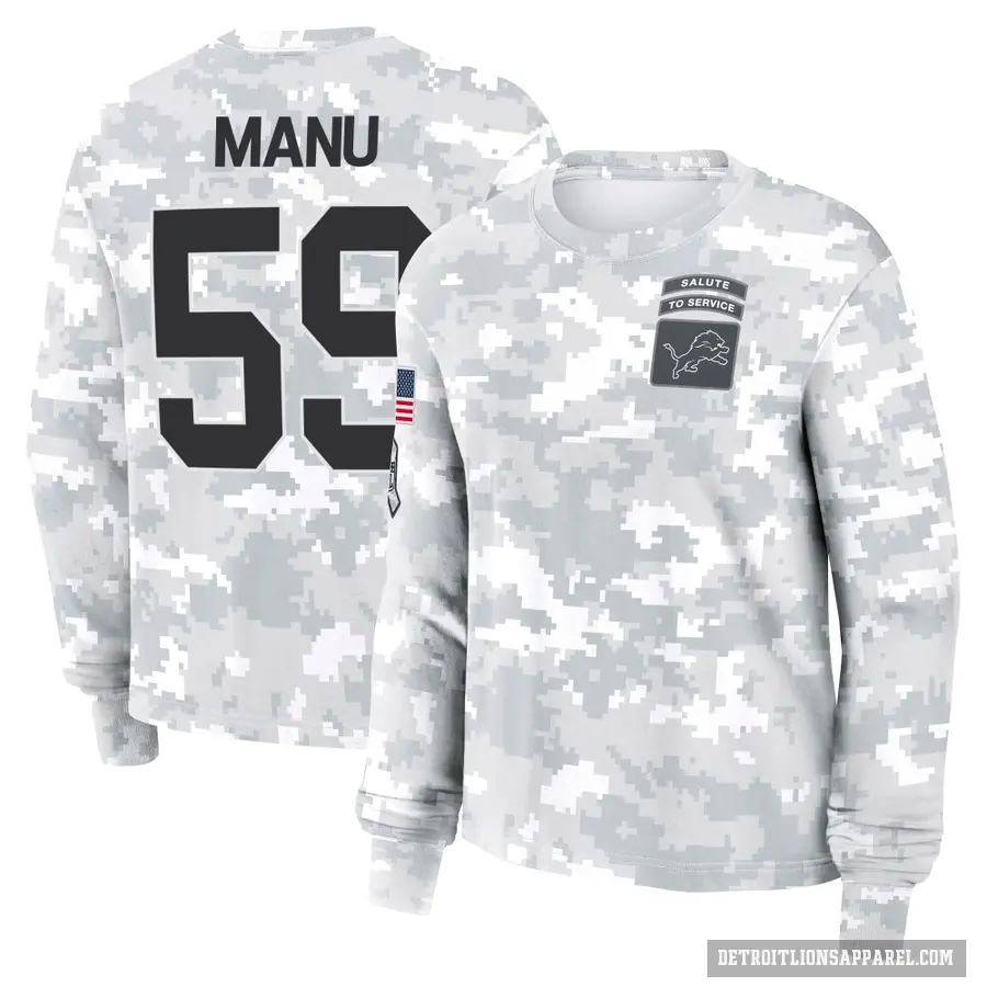 Women's ＃59 Giovanni Manu Detroit Lions Camo Arctic 2024 Salute to Service Long Sleeve T-Shirt