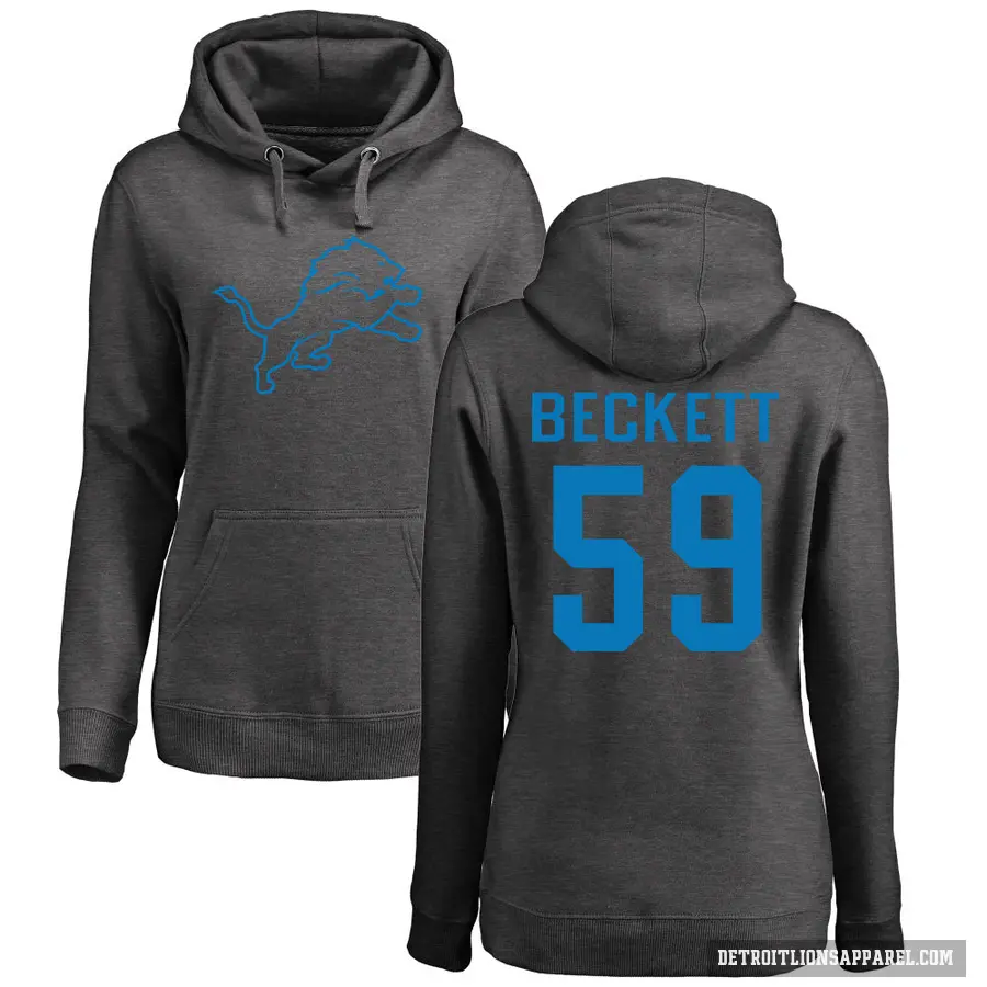 Women's ＃59 Tavante Beckett Detroit Lions Pro Line by Branded Ash One Color Pullover Hoodie