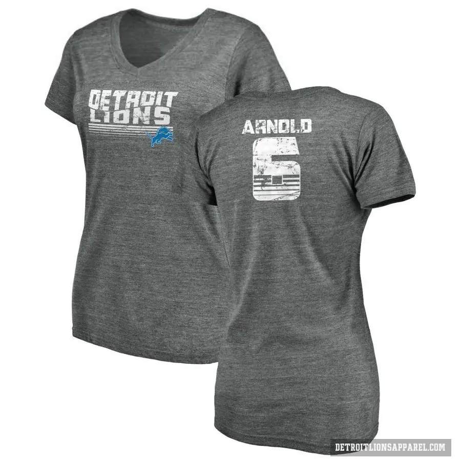 Women's ＃6 Terrion Arnold Detroit Lions Gray Retro V-Neck T-Shirt Heathered