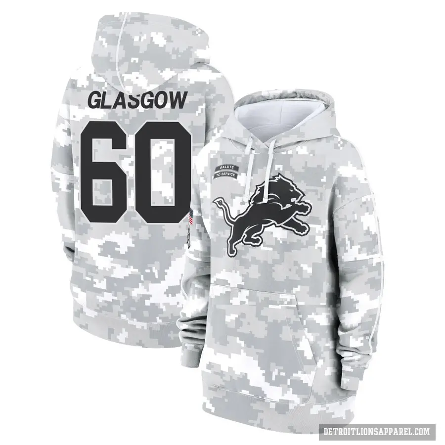 Women's ＃60 Graham Glasgow Detroit Lions Arctic Camo 2024 Salute to Service Club Fleece Pullover Hoodie