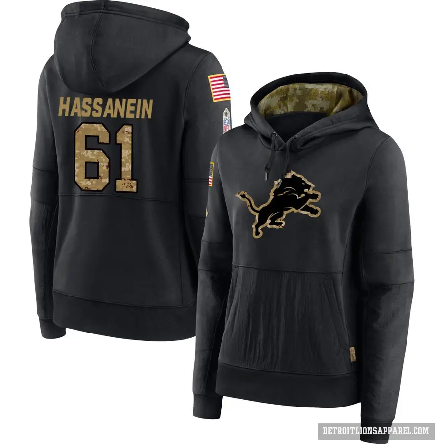 Women's ＃61 Ahmed Hassanein Detroit Lions Black 2020 Salute to Service Sideline Performance Pullover Hoodie