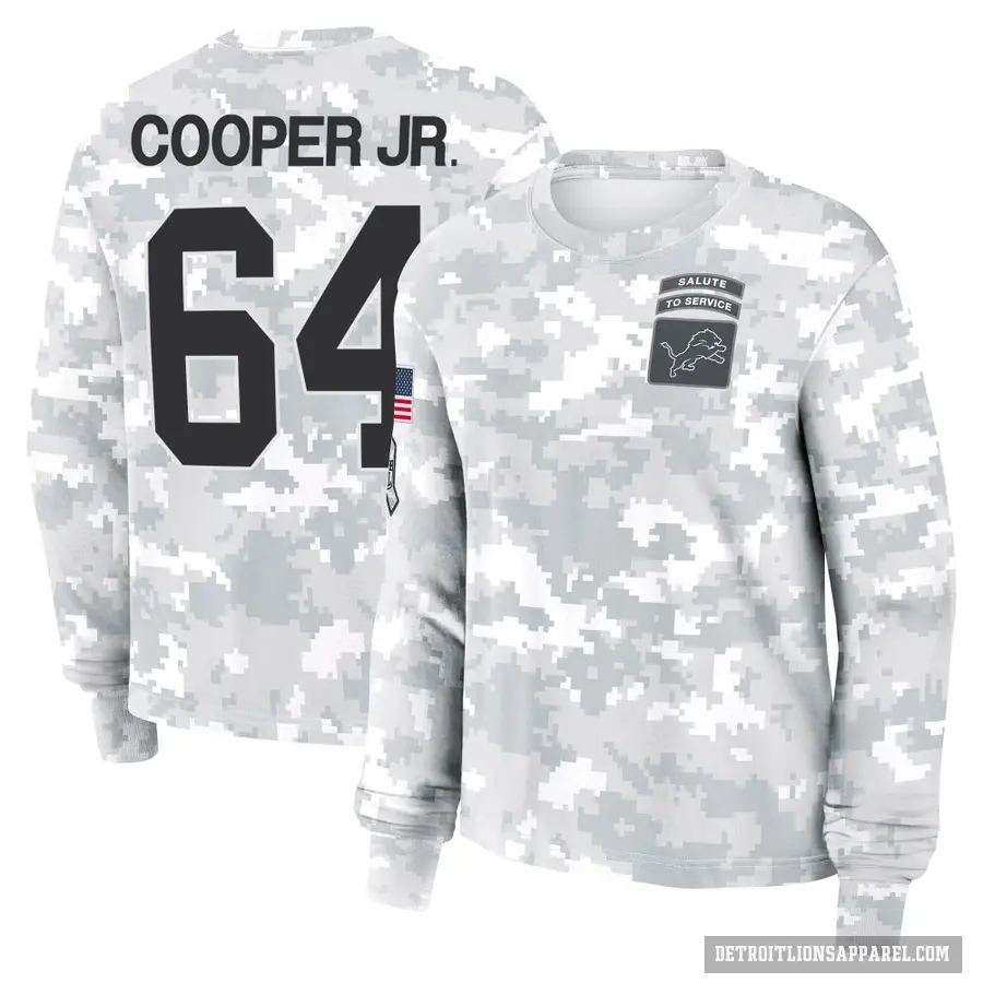 Women's ＃64 Keith Cooper Jr. Detroit Lions Camo Arctic 2024 Salute to Service Long Sleeve T-Shirt