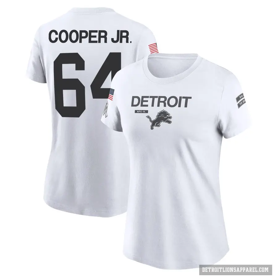 Women's ＃64 Keith Cooper Jr. Detroit Lions White 2024 Salute to Service Performance T-Shirt