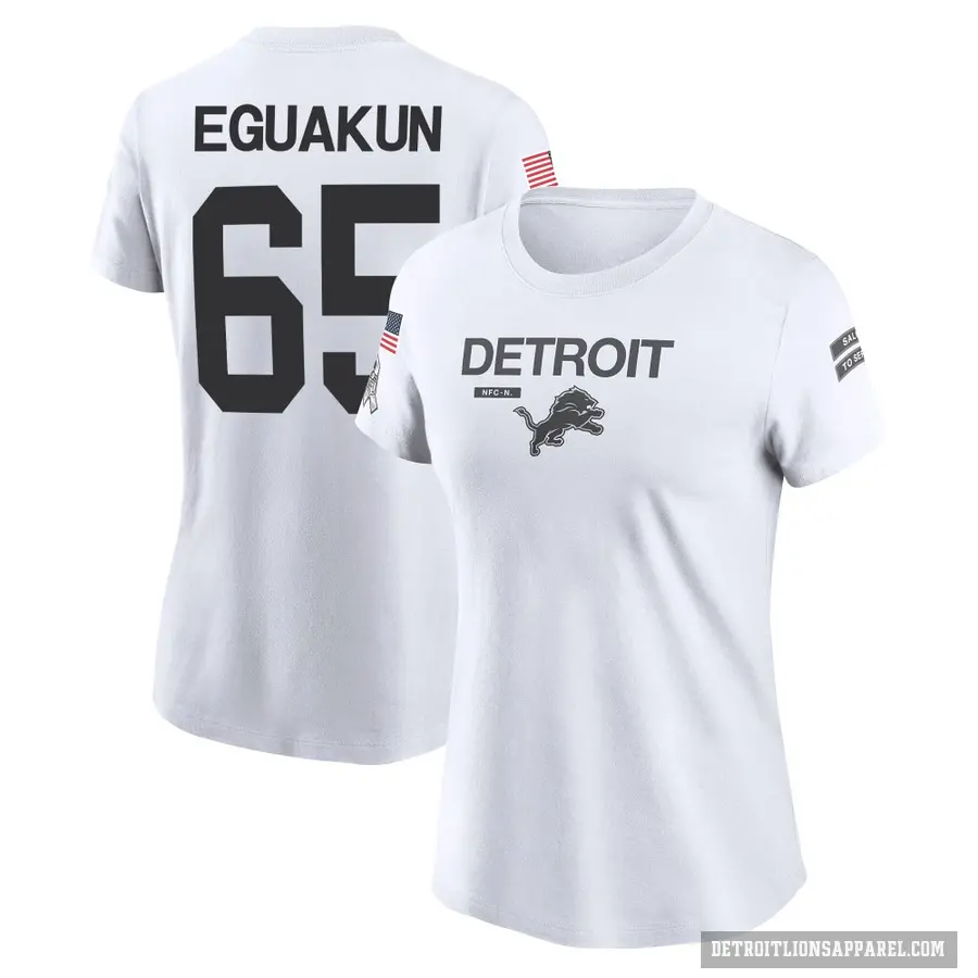 Women's ＃65 Kingsley Eguakun Detroit Lions White 2024 Salute to Service Performance T-Shirt