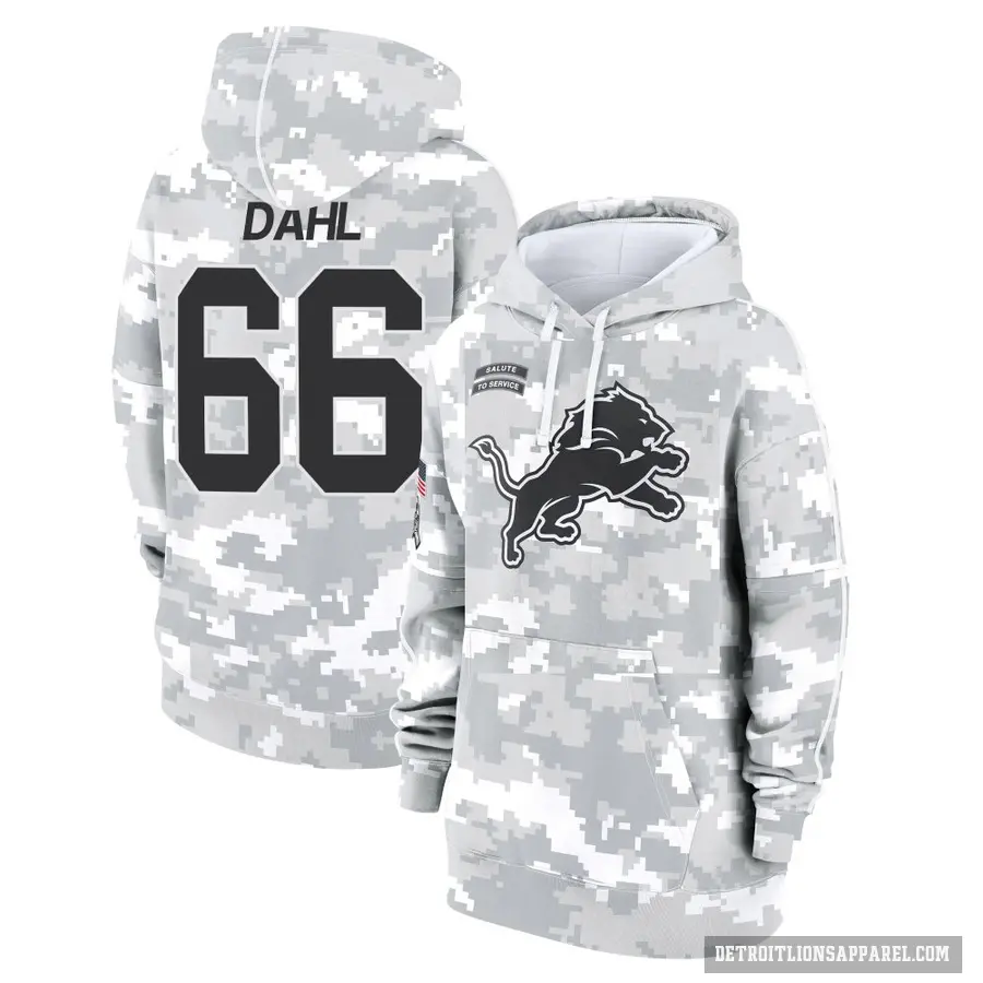 Women's ＃66 Joe Dahl Detroit Lions Arctic Camo 2024 Salute to Service Club Fleece Pullover Hoodie