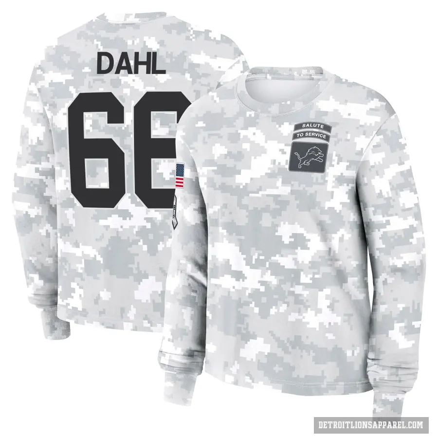 Women's ＃66 Joe Dahl Detroit Lions Camo Arctic 2024 Salute to Service Long Sleeve T-Shirt