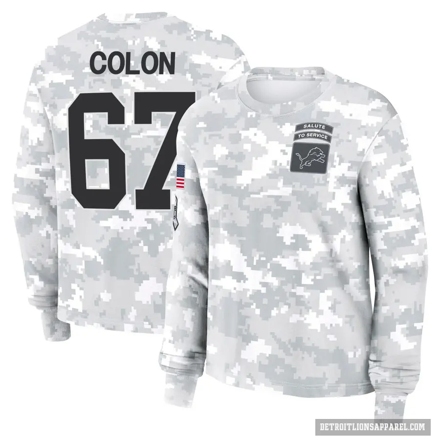 Women's ＃67 Trystan Colon Detroit Lions Camo Arctic 2024 Salute to Service Long Sleeve T-Shirt