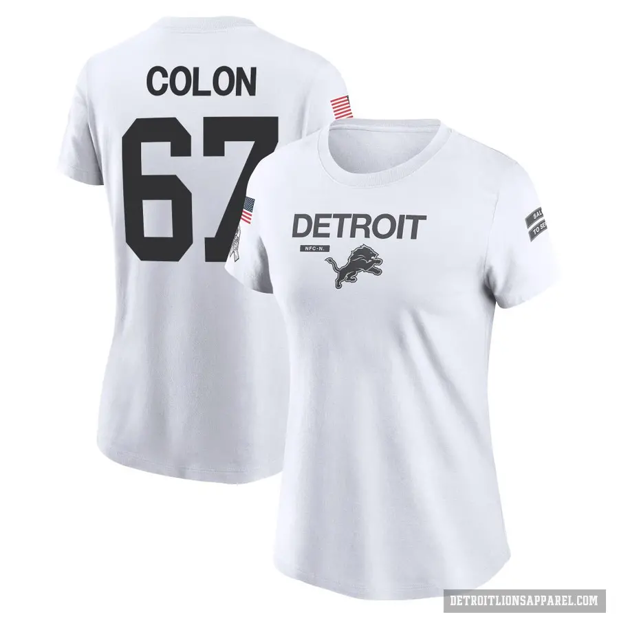 Women's ＃67 Trystan Colon Detroit Lions White 2024 Salute to Service Performance T-Shirt