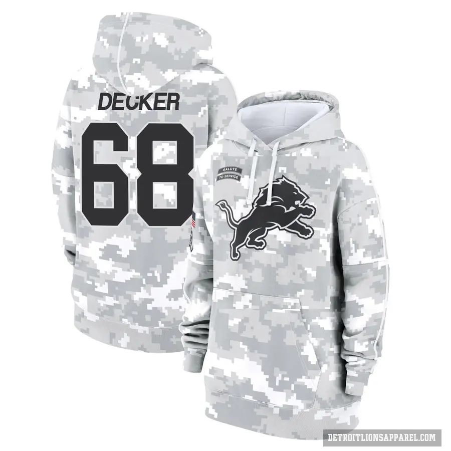 Women's ＃68 Taylor Decker Detroit Lions Arctic Camo 2024 Salute to Service Club Fleece Pullover Hoodie