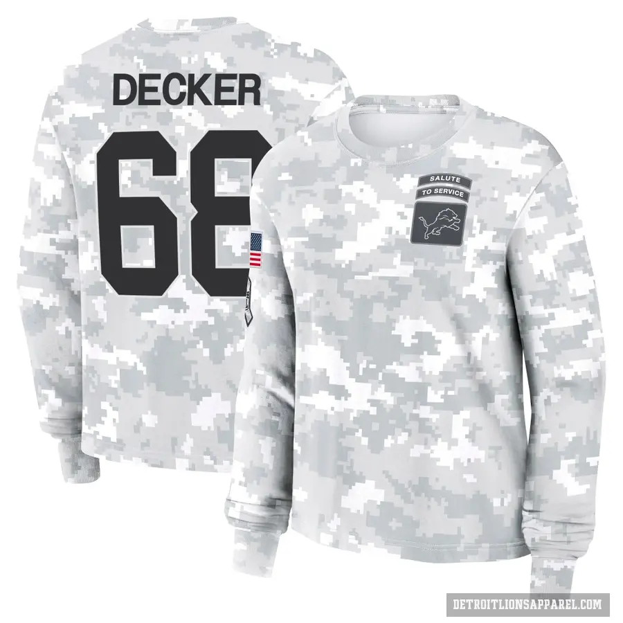 Women's ＃68 Taylor Decker Detroit Lions Camo Arctic 2024 Salute to Service Long Sleeve T-Shirt