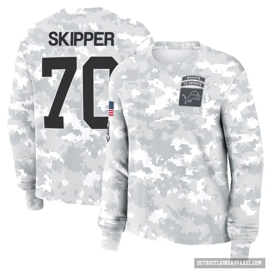 Women's ＃70 Dan Skipper Detroit Lions Camo Arctic 2024 Salute to Service Long Sleeve T-Shirt