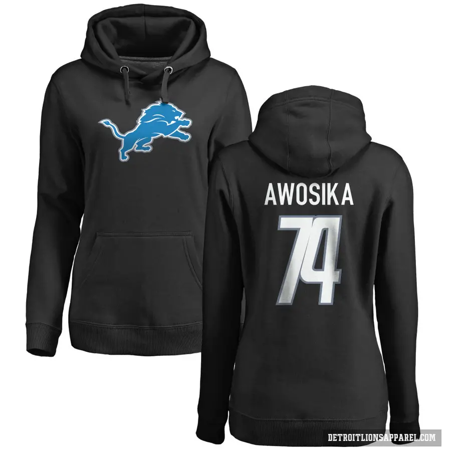 Women's ＃74 Kayode Awosika Detroit Lions Black Pro Line Logo Pullover Hoodie