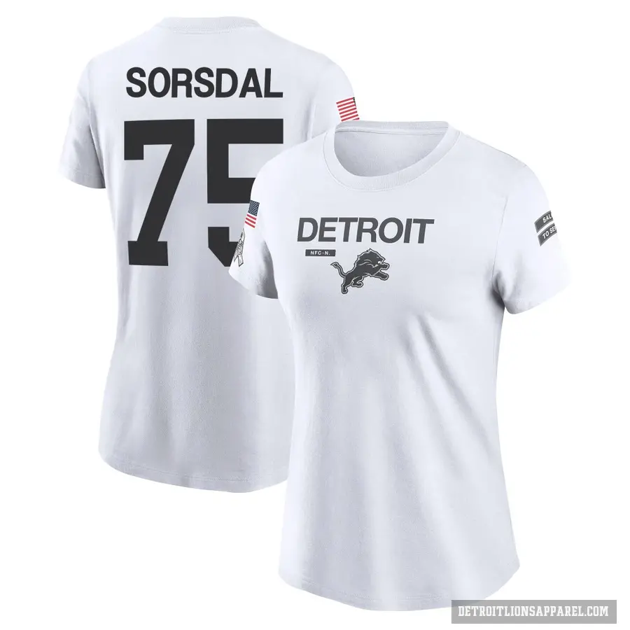 Women's ＃75 Colby Sorsdal Detroit Lions White 2024 Salute to Service Performance T-Shirt