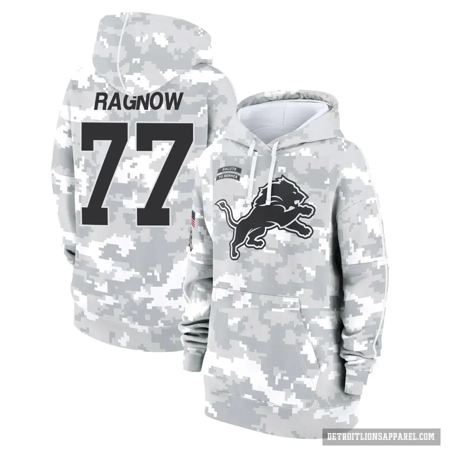 Women's ＃77 Frank Ragnow Detroit Lions Arctic Camo 2024 Salute to Service Club Fleece Pullover Hoodie
