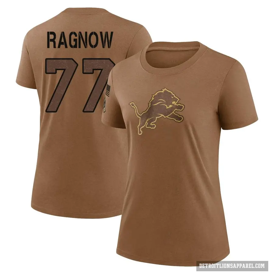Women's ＃77 Frank Ragnow Detroit Lions Brown 2023 Salute To Service Performance T-Shirt
