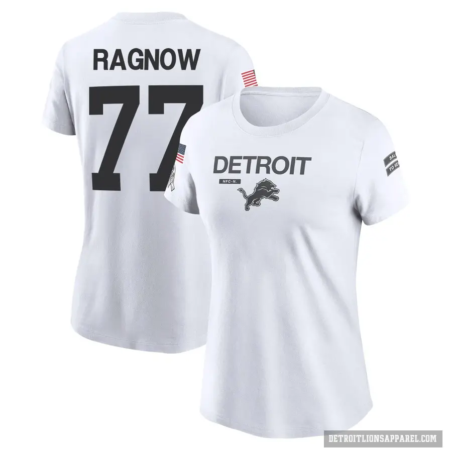 Women's ＃77 Frank Ragnow Detroit Lions White 2024 Salute to Service Performance T-Shirt