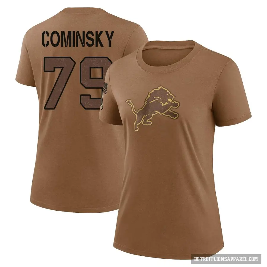 Women's ＃79 John Cominsky Detroit Lions Brown 2023 Salute To Service Performance T-Shirt