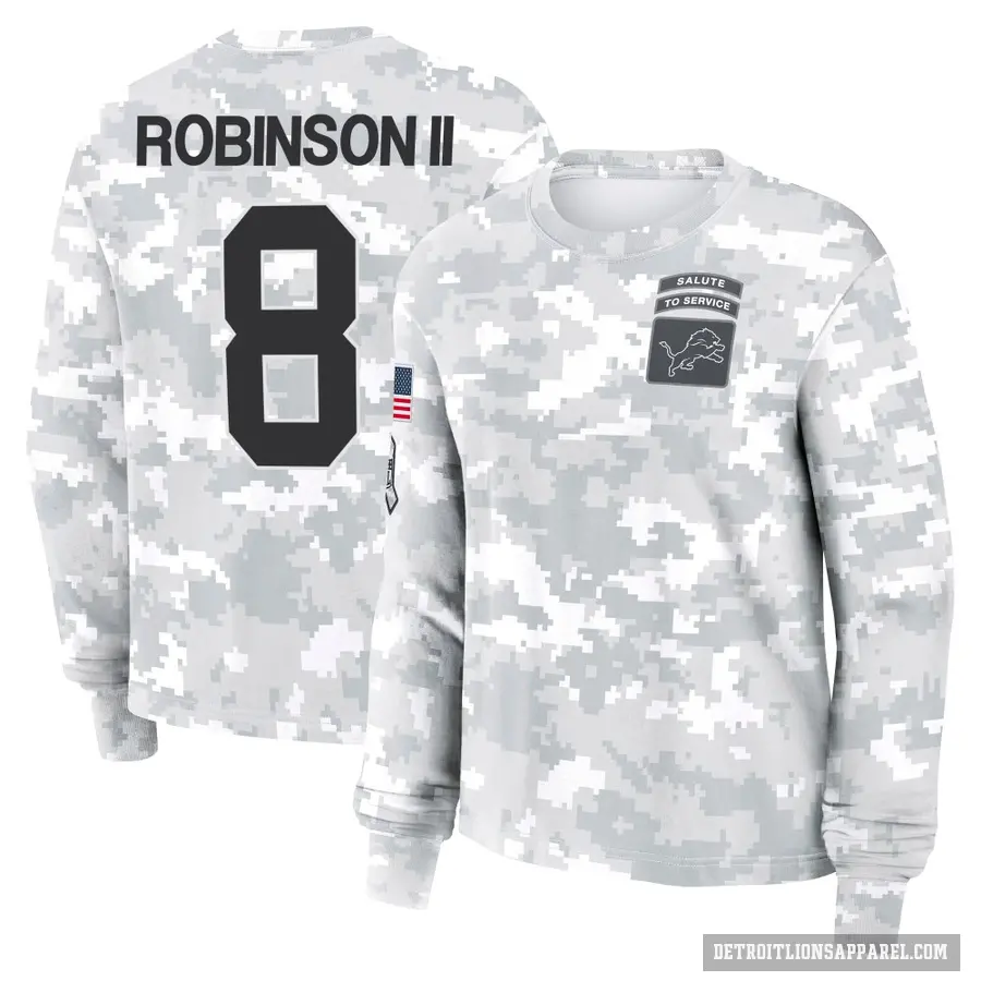 Women's ＃8 Allen Robinson Detroit Lions Camo Arctic 2024 Salute to Service Long Sleeve T-Shirt