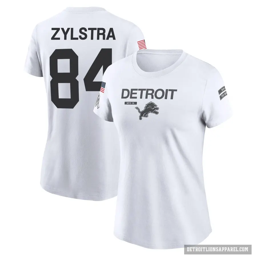 Women's ＃84 Shane Zylstra Detroit Lions White 2024 Salute to Service Performance T-Shirt