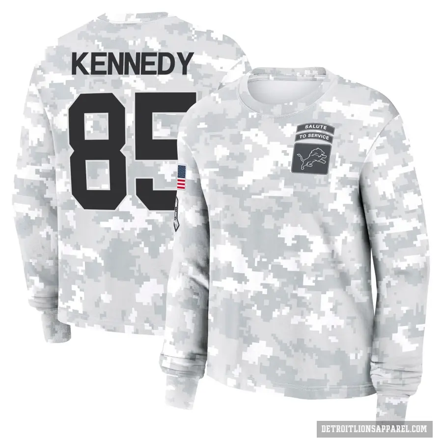 Women's ＃85 Tom Kennedy Detroit Lions Camo Arctic 2024 Salute to Service Long Sleeve T-Shirt