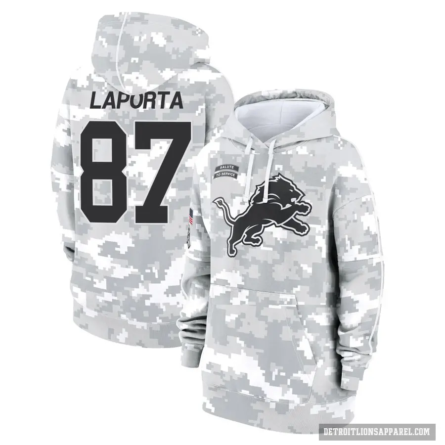 Women's ＃87 Sam LaPorta Detroit Lions Arctic Camo 2024 Salute to Service Club Fleece Pullover Hoodie