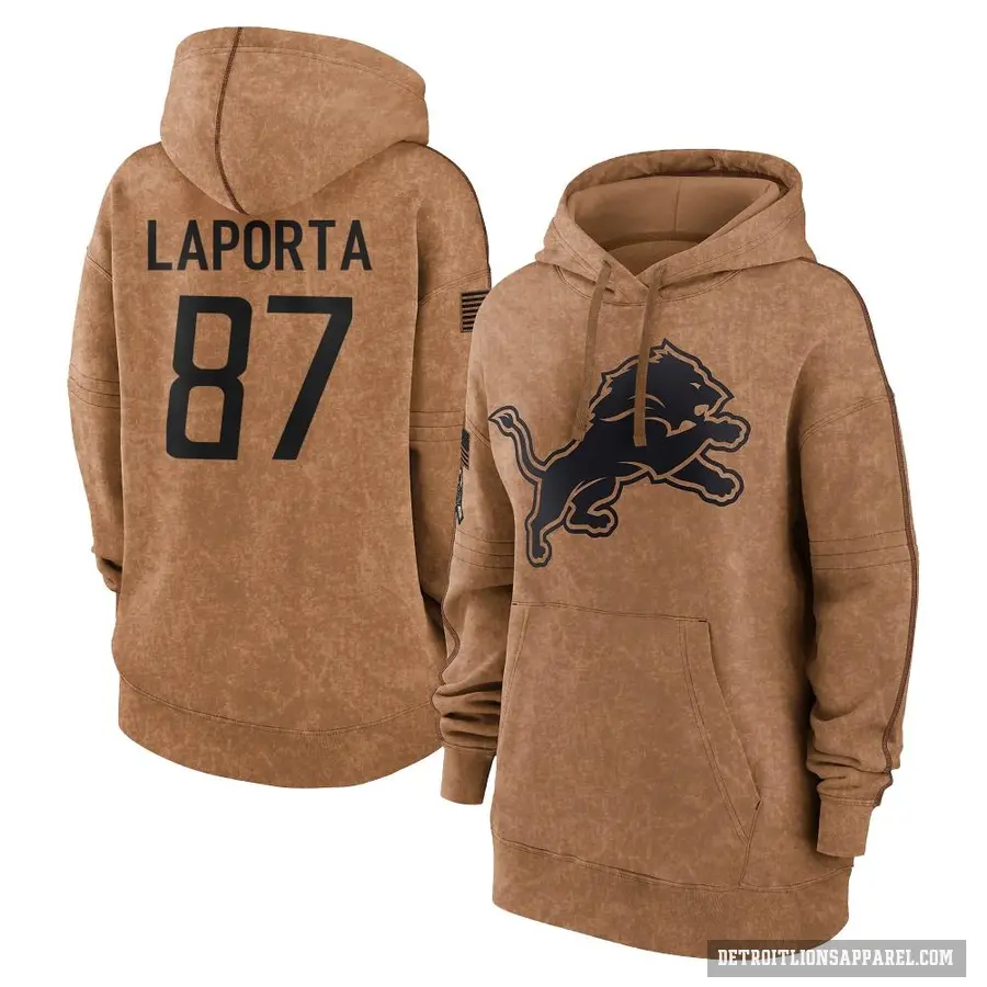 Women's ＃87 Sam LaPorta Detroit Lions Brown 2023 Salute To Service Pullover Hoodie