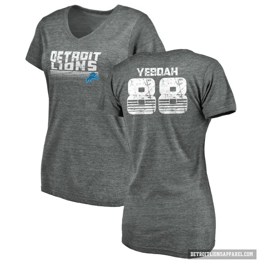 Women's ＃88 Kenny Yeboah Detroit Lions Gray Retro V-Neck T-Shirt Heathered