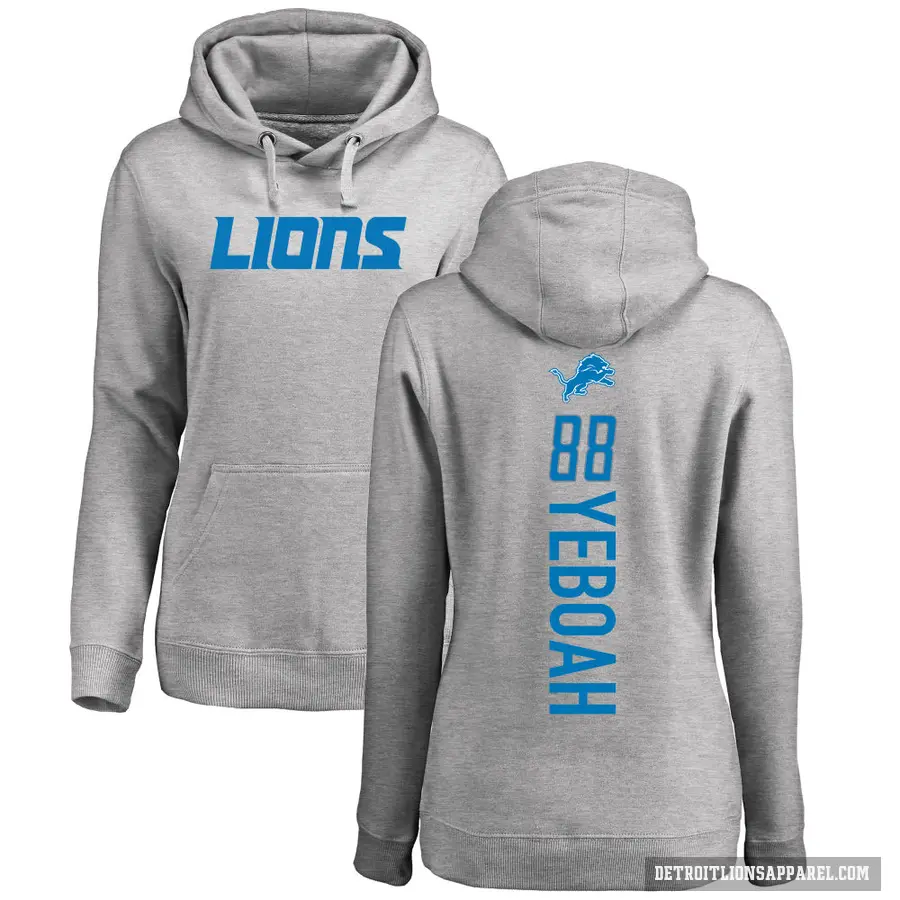 Women's ＃88 Kenny Yeboah Detroit Lions Pro Line Ash Backer Pullover Hoodie