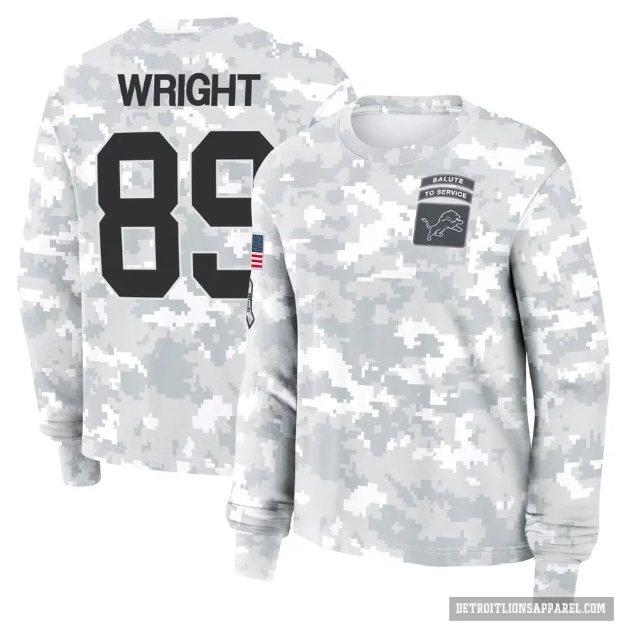 Women's ＃89 Brock Wright Detroit Lions Camo Arctic 2024 Salute to Service Long Sleeve T-Shirt
