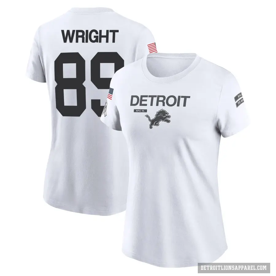 Women's ＃89 Brock Wright Detroit Lions White 2024 Salute to Service Performance T-Shirt