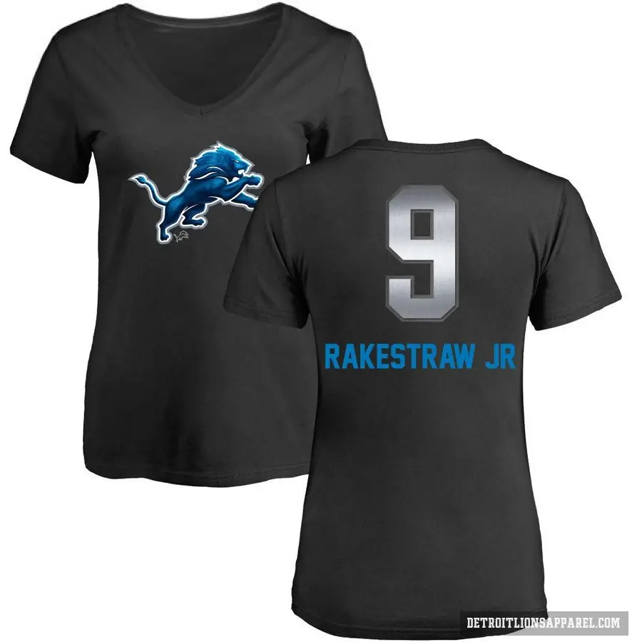 Women's ＃9 Ennis Rakestraw Jr. Detroit Lions Black Midnight Mascot T-Shirt
