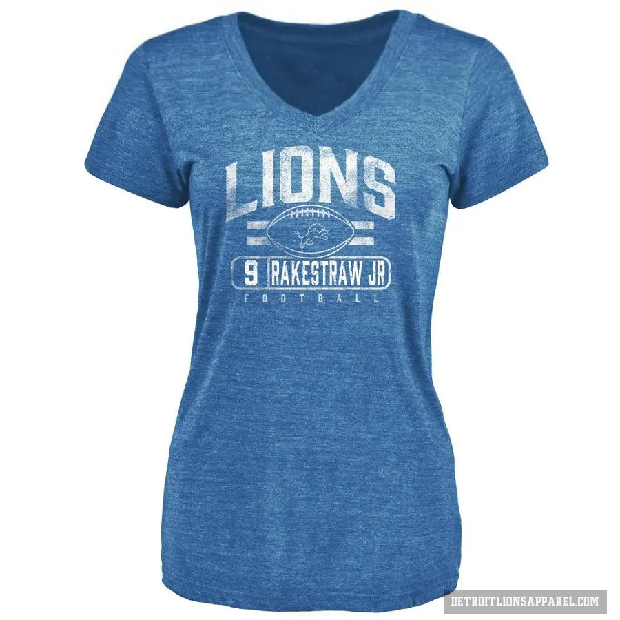 Women's ＃9 Ennis Rakestraw Jr. Detroit Lions Blue Flanker T-Shirt